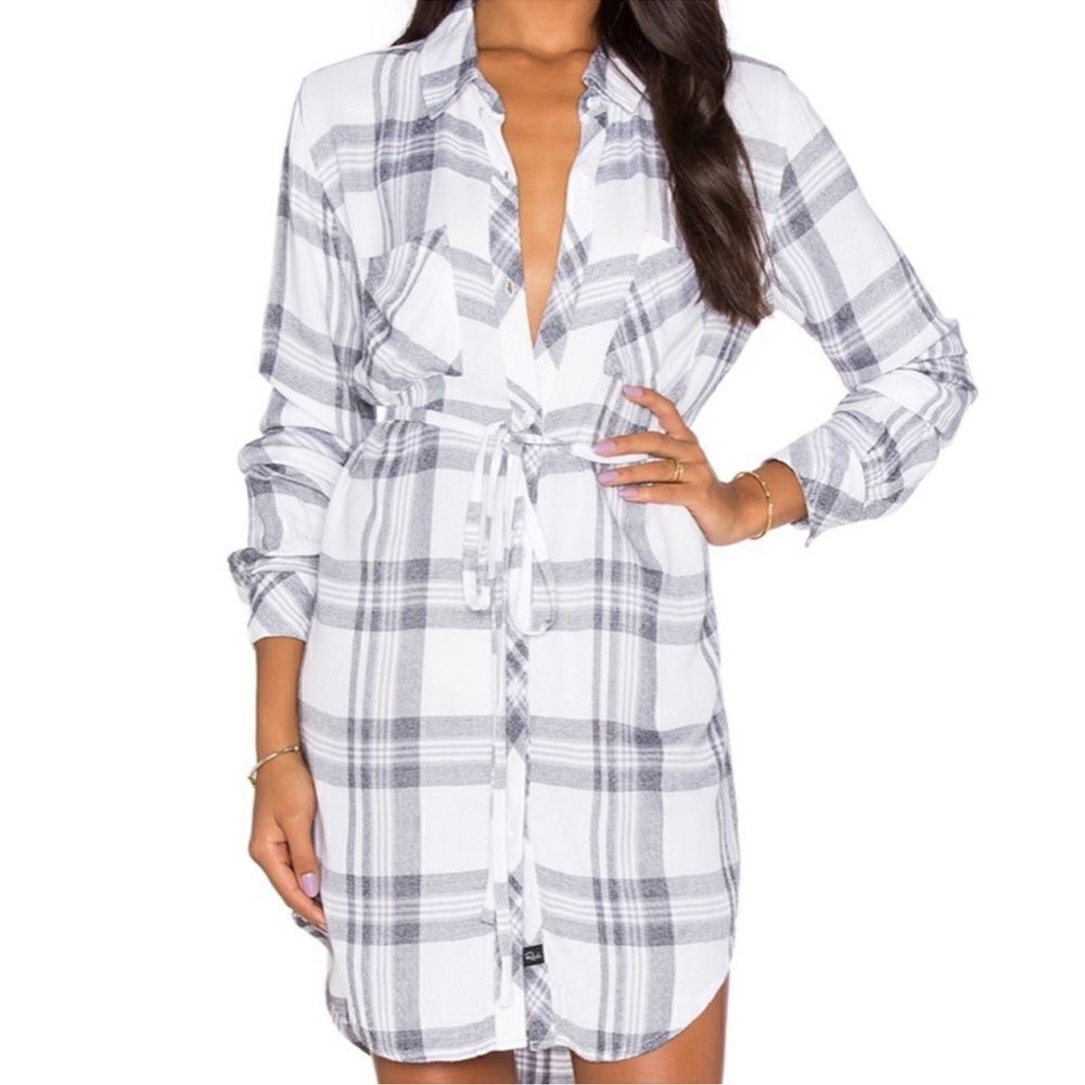 Rails M Nadine White Charcoal Plaid Button Front … - image 2